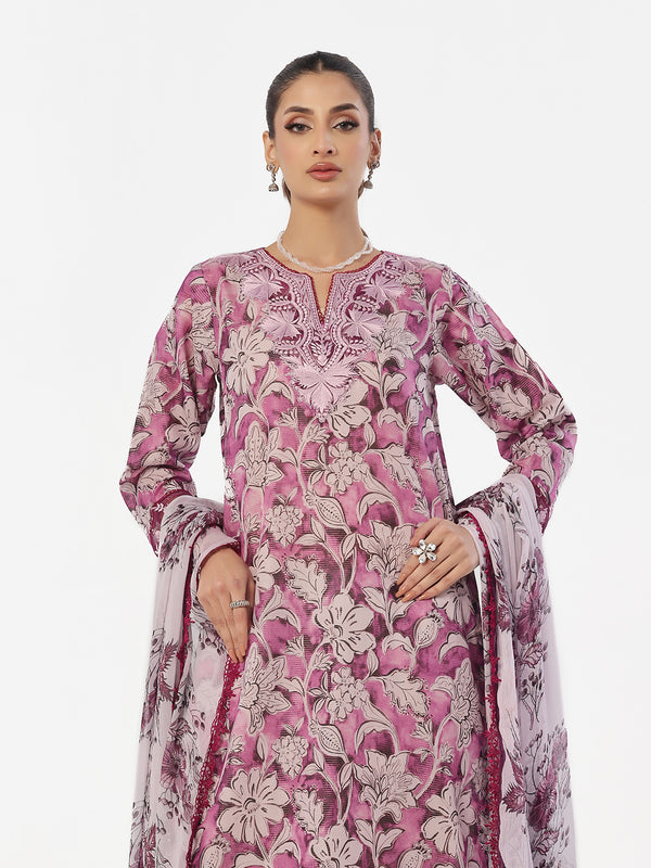 3Pc Embroidered Pret & Unstitched Suit Masoori Lawn Magenta
