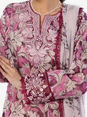 3Pc Embroidered Pret & Unstitched Suit Masoori Lawn Magenta