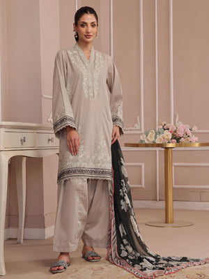 3PCs Embroidered Pret & Unstitched Suit Dyed Cambric Beige