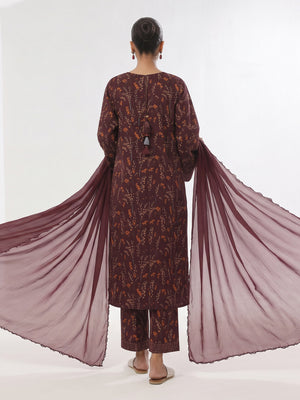 3Pc Printed Unstitched Suit Lawn Maroon - OL3P-6443-A