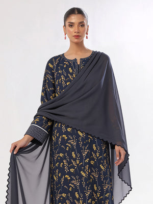 3Pc Printed Unstitched Suit Lawn Navy Blue - OL3P-6446-A
