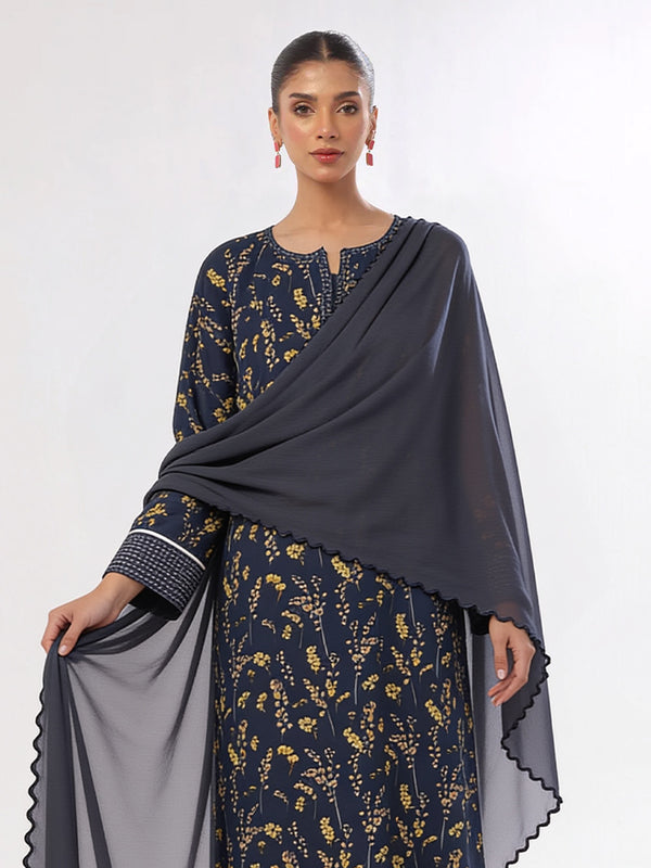 3Pc Printed Unstitched Suit Lawn Navy Blue - OL3P-6446-A