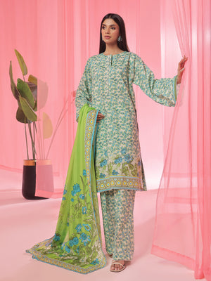 3PCs Printed Pret & Unstitched Suit Lawn Green