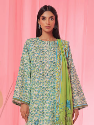 3PCs Printed Pret & Unstitched Suit Lawn Green