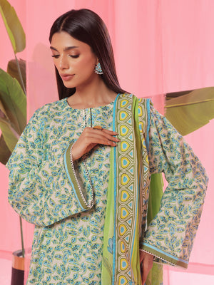 3PCs Printed Pret & Unstitched Suit Lawn Green