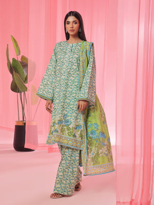 3PCs Printed Pret & Unstitched Suit Lawn Green