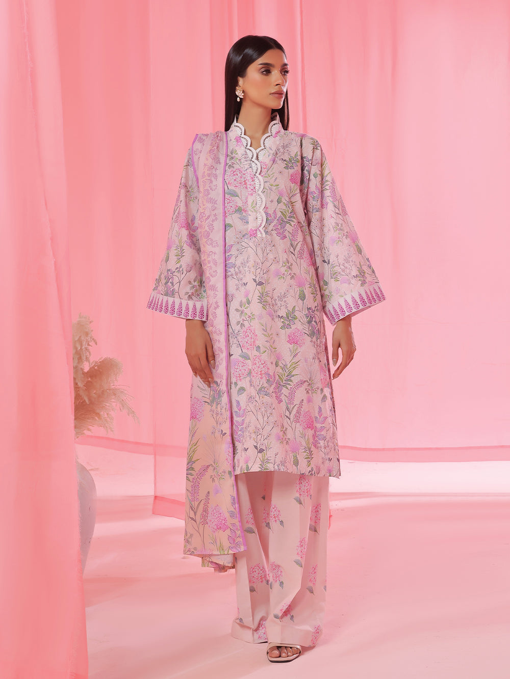 3PCs Printed Pret & Unstitched Suit Lawn Peach