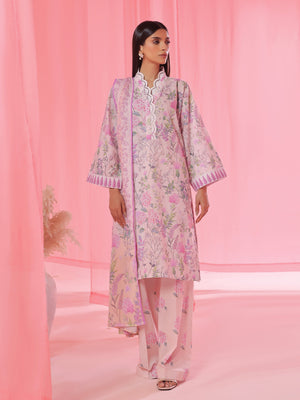 3PCs Printed Pret & Unstitched Suit Lawn Peach