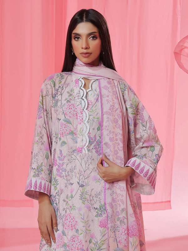 3PCs Printed Pret & Unstitched Suit Lawn Peach