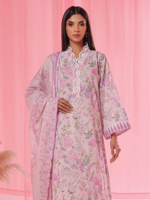 3PCs Printed Pret & Unstitched Suit Lawn Peach