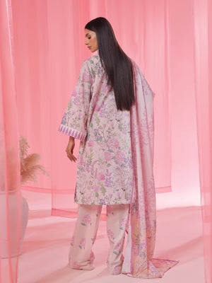 3PCs Printed Pret & Unstitched Suit Lawn Peach