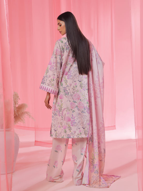 3PCs Printed Pret & Unstitched Suit Lawn Peach