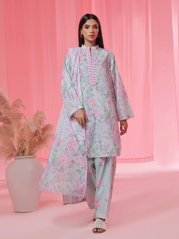 3PCs Printed Pret & Unstitched Suit Lawn Ferozi