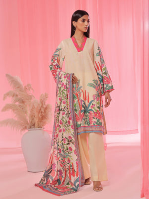 3PCs Printed Pret & Unstitched Suit Lawn Beige