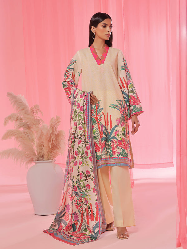 3PCs Printed Pret & Unstitched Suit Lawn Beige