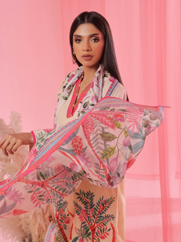 3PCs Printed Pret & Unstitched Suit Lawn Beige