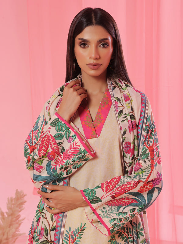 3PCs Printed Pret & Unstitched Suit Lawn Beige