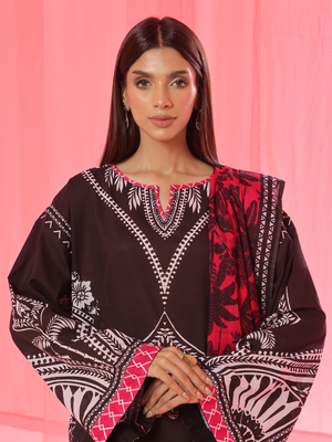 3PCs Printed Pret & Unstitched Suit Lawn Black