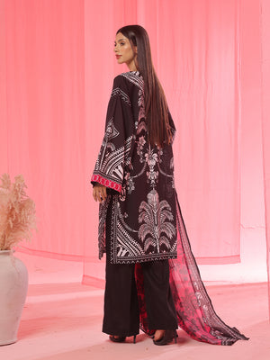 3PCs Printed Pret & Unstitched Suit Lawn Black