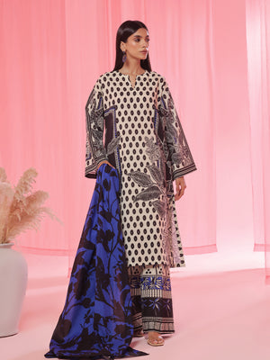 3PCs Printed Pret & Unstitched Suit Lawn Black