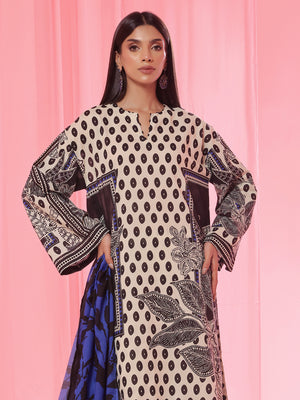 3PCs Printed Pret & Unstitched Suit Lawn Black