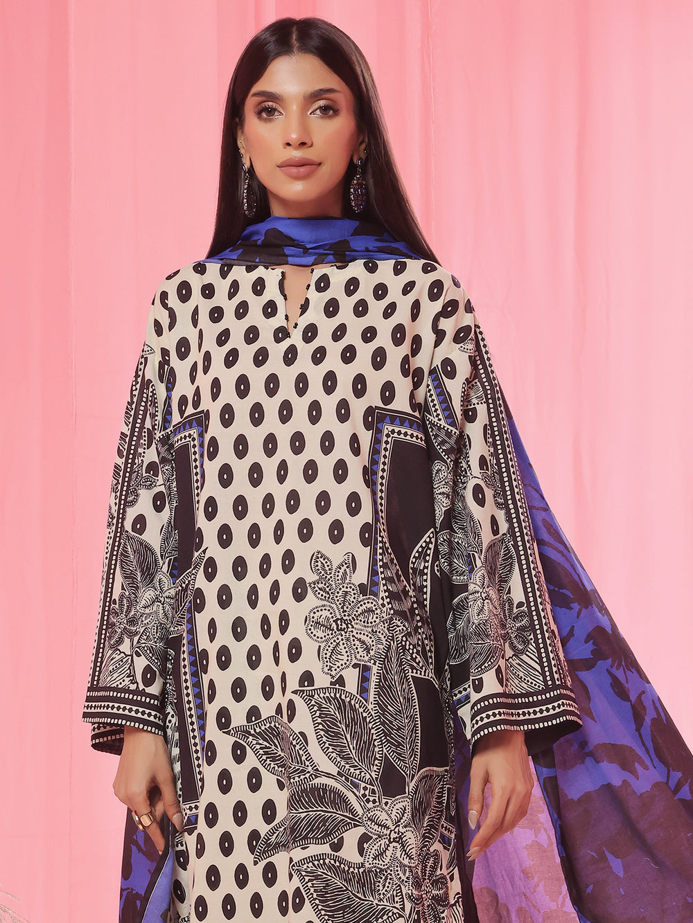 3PCs Printed Pret & Unstitched Suit Lawn Black