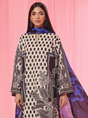 3PCs Printed Pret & Unstitched Suit Lawn Black