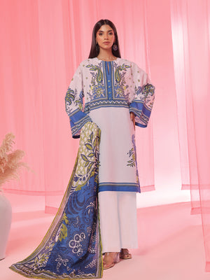 3PCs Printed Pret & Unstitched Suit Lawn Blue