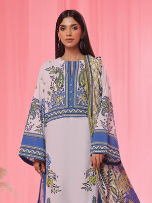 3PCs Printed Pret & Unstitched Suit Lawn Blue