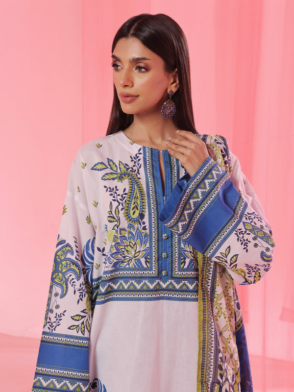 3PCs Printed Pret & Unstitched Suit Lawn Blue