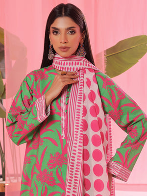 3PCs Printed Pret & Unstitched Suit Lawn Green