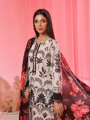 3PCs Printed Pret & Unstitched Suit Lawn Black