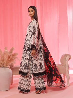 3PCs Printed Pret & Unstitched Suit Lawn Black