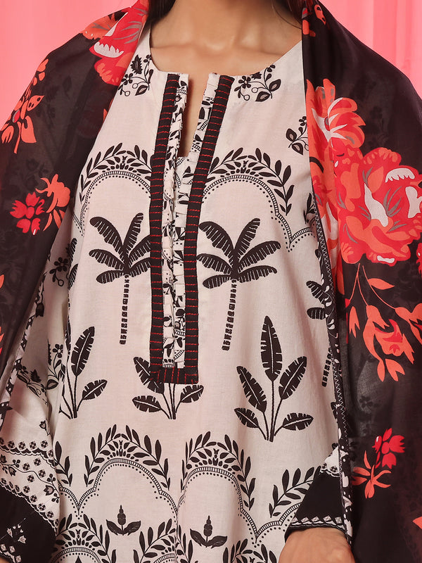 3PCs Printed Pret & Unstitched Suit Lawn Black