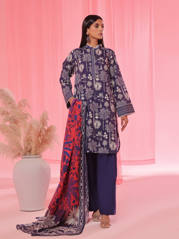 3PCs Printed Pret & Unstitched Suit Lawn Blue