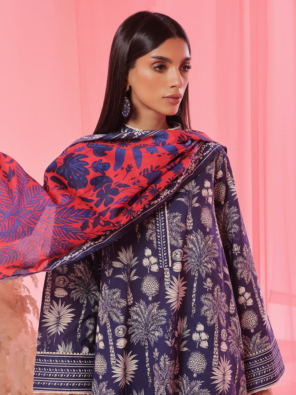 3PCs Printed Pret & Unstitched Suit Lawn Blue