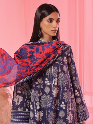 3PCs Printed Pret & Unstitched Suit Lawn Blue