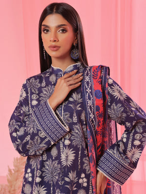 3PCs Printed Pret & Unstitched Suit Lawn Blue