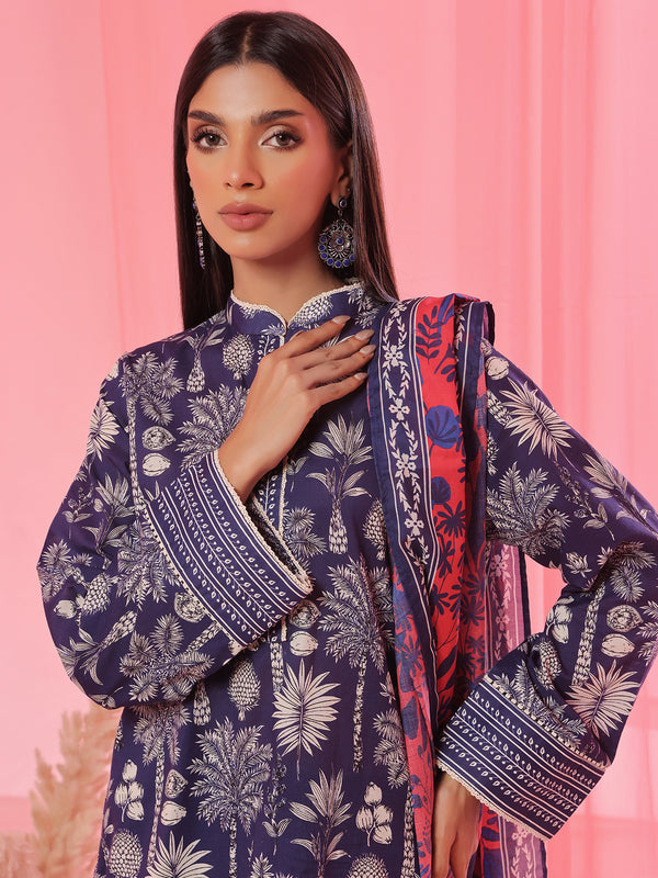 3PCs Printed Pret & Unstitched Suit Lawn Blue