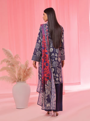 3PCs Printed Pret & Unstitched Suit Lawn Blue