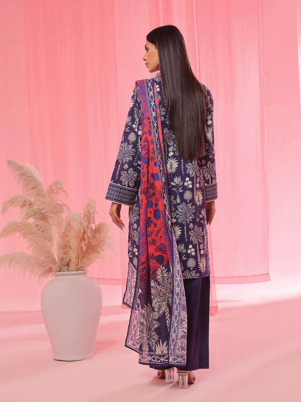 3PCs Printed Pret & Unstitched Suit Lawn Blue
