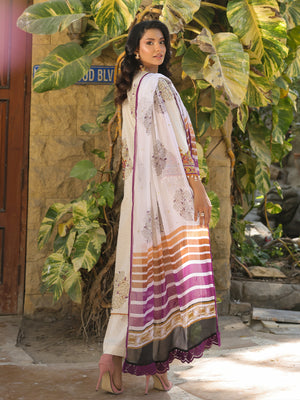 3PCs Embroidered Pret & Unstitched Suit Masoori Lawn Off White