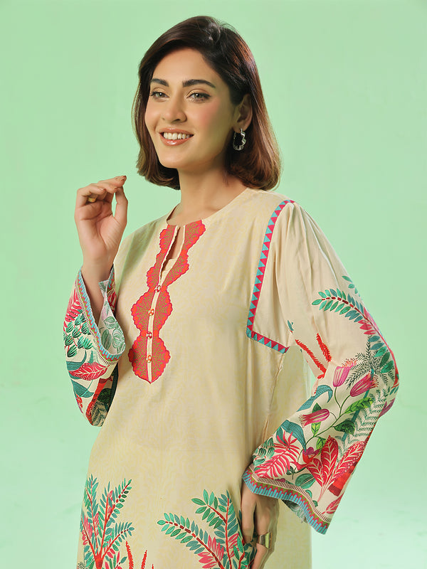 1PC Printed Pret & Unstitched Lawn Beige