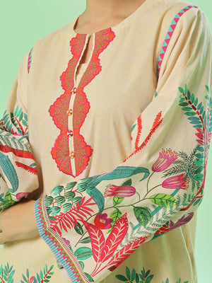 1PC Printed Pret & Unstitched Lawn Beige