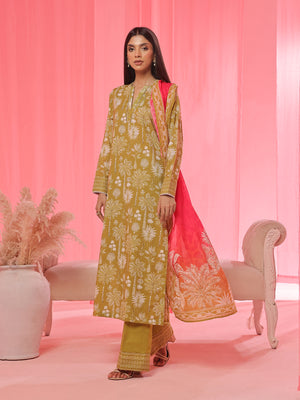 3PCs Printed Pret & Unstitched Suit Lawn Green