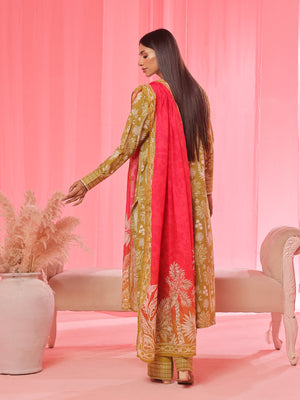 3PCs Printed Pret & Unstitched Suit Lawn Green