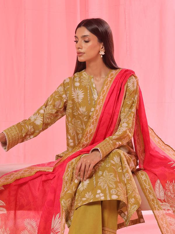 3PCs Printed Pret & Unstitched Suit Lawn Green