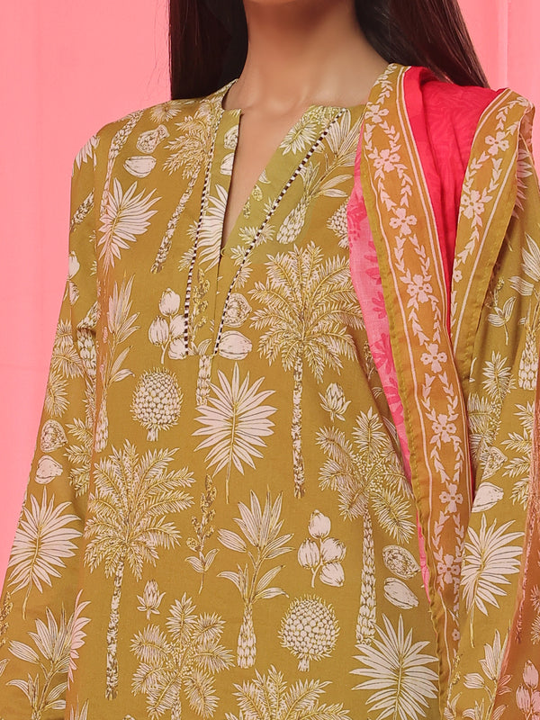 3PCs Printed Pret & Unstitched Suit Lawn Green