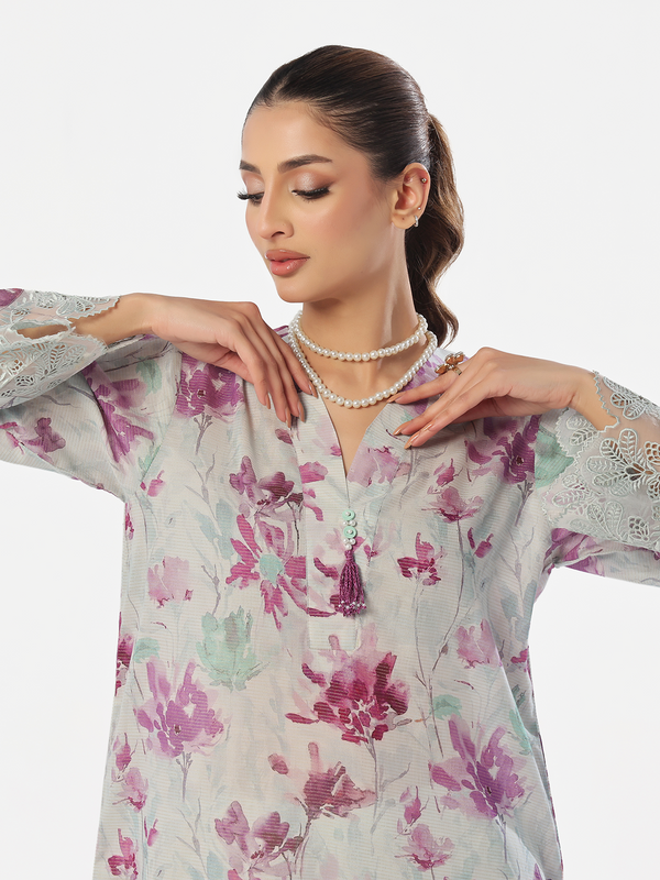 1Pc Embroidered Pret & Unstitched Kurti Masoori Lawn Purple