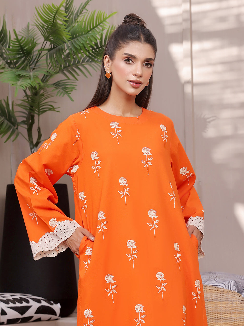 2Pc Printed Pret Shirt Trouser Lawn Orange - OW2P-2404005